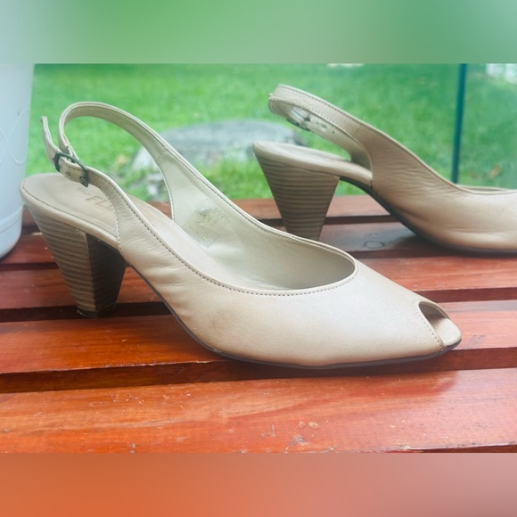 THE FLEXX Genuine Leather PeepToe Prato Vacchetta Slingback Kitten Heel SZ 10M - Picture 5 of 16